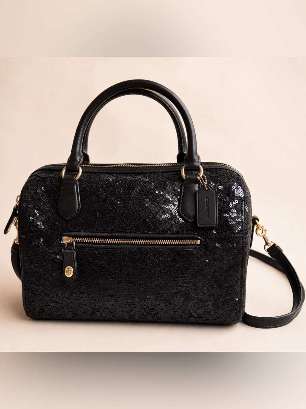 💜Coach Poppy Black Sequin Signature Satchel Y2K Bag
